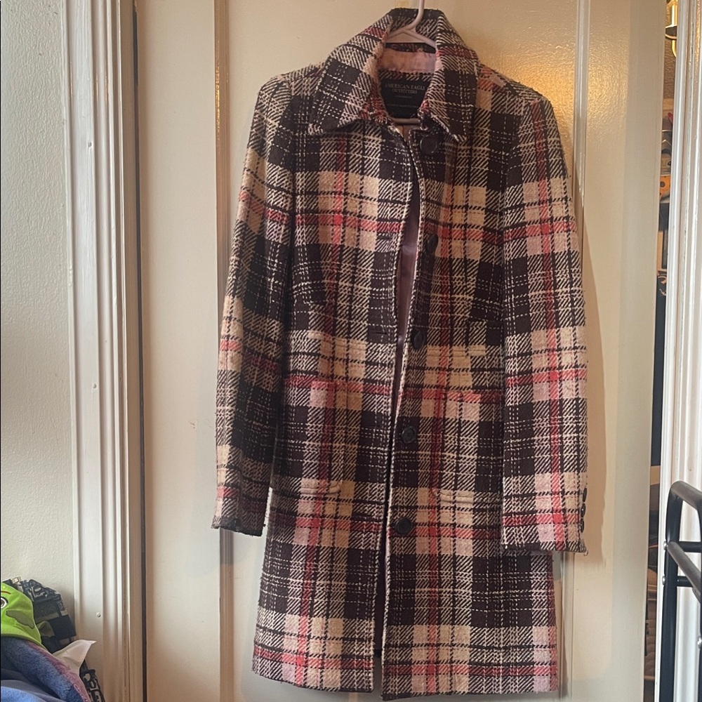 American Eagle Outfitters Plaid Trench Coat - Pink and Brown